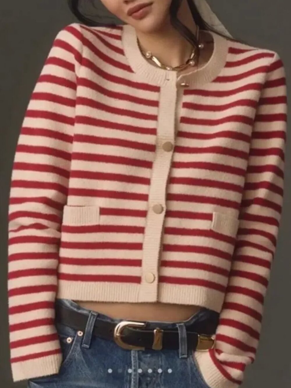 Anthropologie NVLT Striped Lady Jacket Cardigan Red Cream Size Petite X-Small